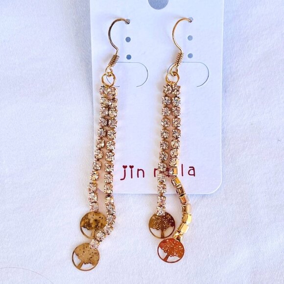 Tree of Life Dangling Gold-Plated Earrings with Rhinestones by Jin na la - Picture 6 of 7